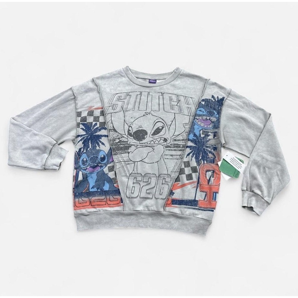 Disney Stitch Women's XS Gray Crewneck Pullover Sweatshirt Graphic Logo